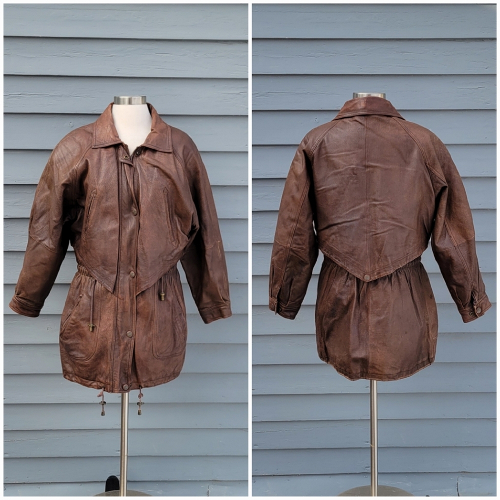Vintage 90s y2k Wilsons Brown Leather Long Trench Coat Boho Western‎ Jacket Sm